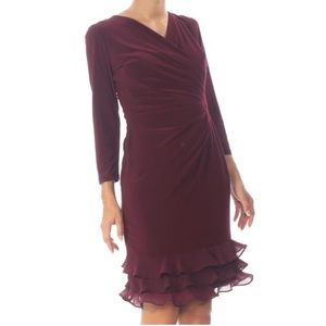 RALPH LAUREN Womens Maroon Ruffled 3/4 Sleeve 118